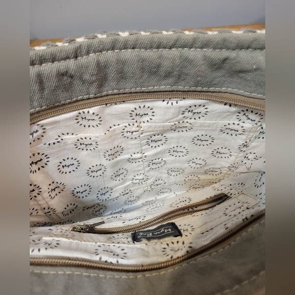 Myra Bag Tic Tac Toe Tote Bag Upcycled Tapestry, Canvas & Cowhide Leather - Picture 5 of 7